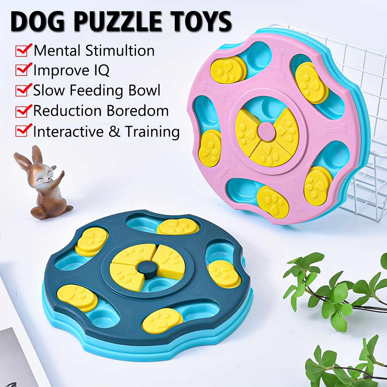 Dog Puzzle Toys Slow Feeder Bowl 2 in 1,Pet Push Slow Food Bowl,Smart Food  Dispenser,Puzzle Games, Interactive IQ Mental Training for Pet,Funny