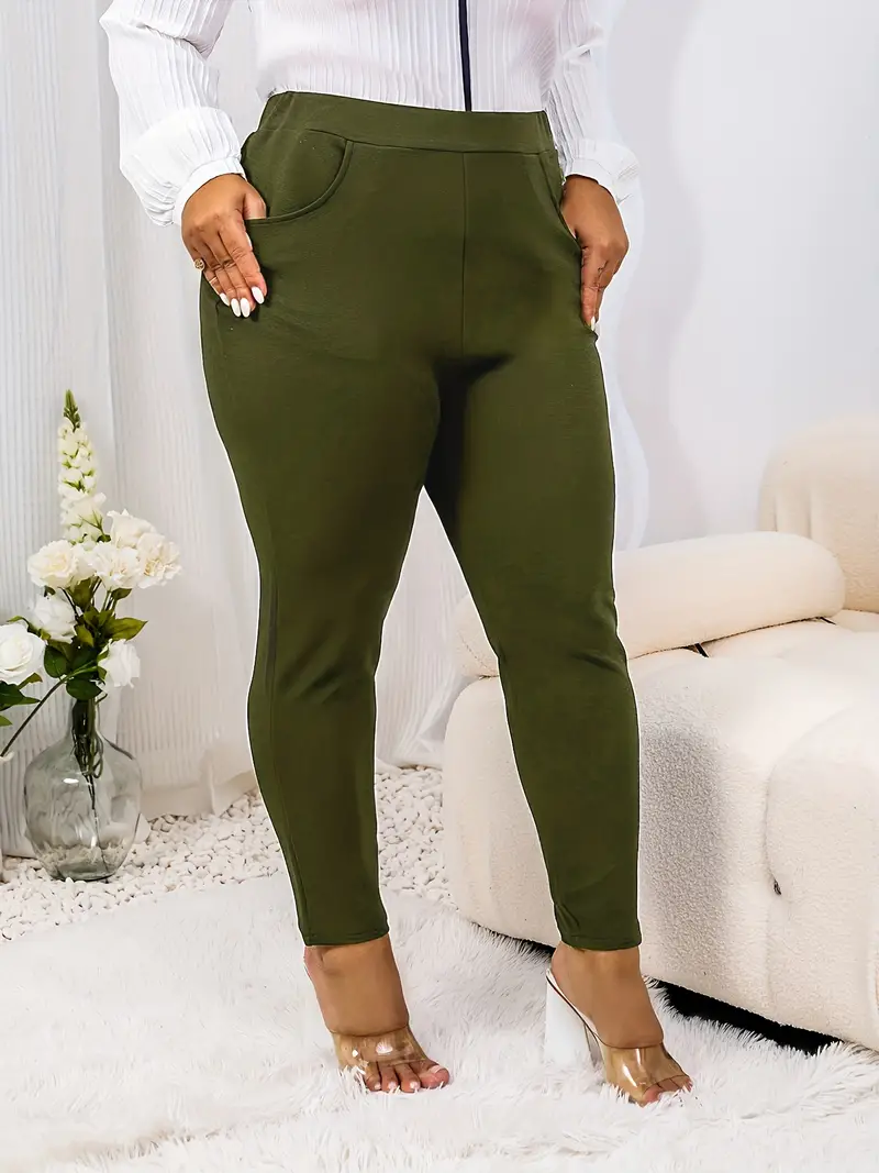 Plus Size Basic Pants Women's Plus Solid Elastic High - Temu
