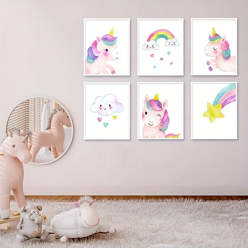 Super Cute Watercolor Unicorn Canvas Wall Art For Girl's - Temu