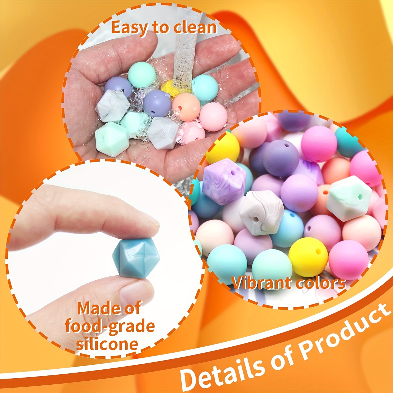 100Pcs Silicone Loose Beads 15mm Bracelet Beads for DIY Necklace