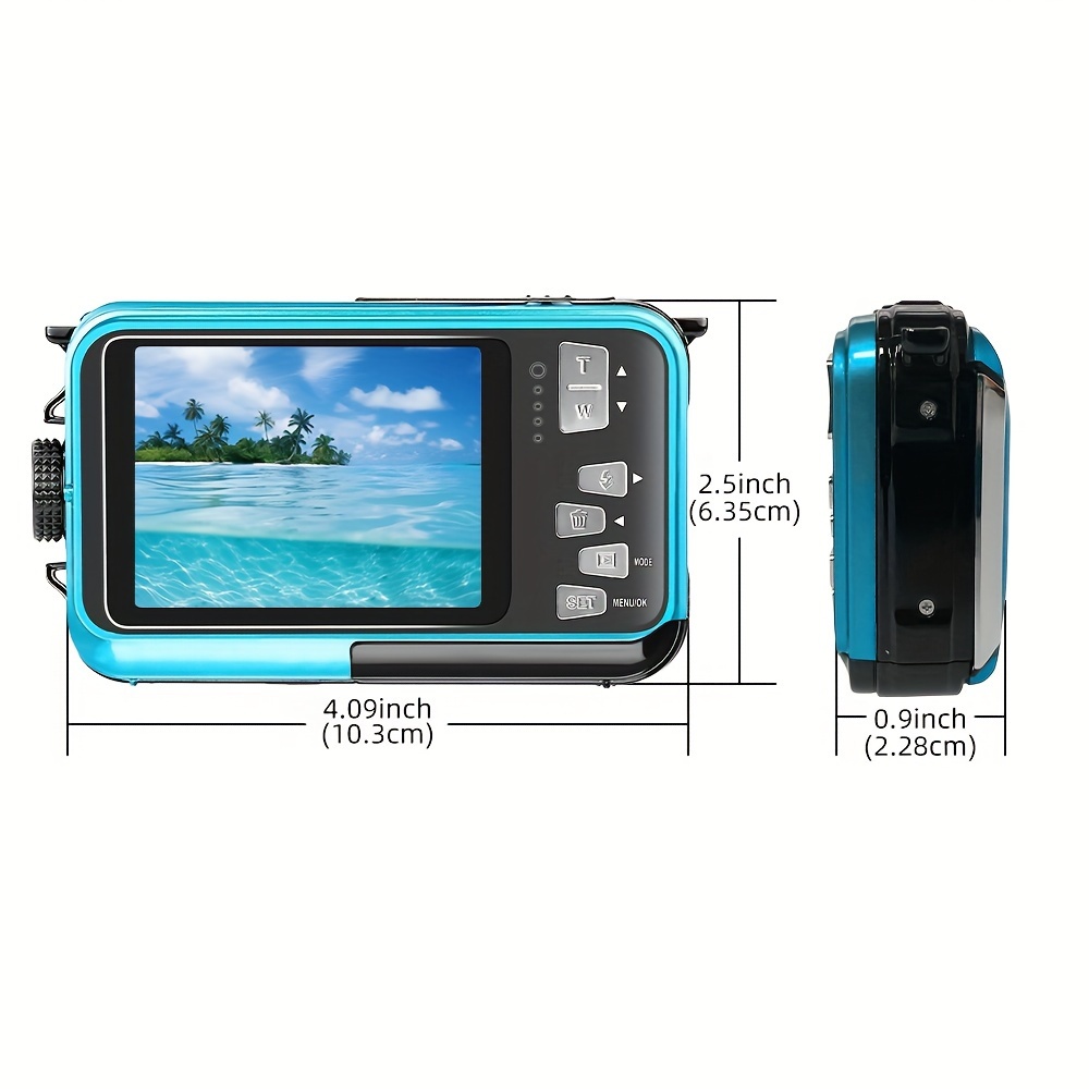 Regalo fotocamera impermeabile per Childer, fotocamera subacquea 10 Ft 2.7k  Full Hd 48mp, zoom digitale 16x fotocamera digitale impermeabile self