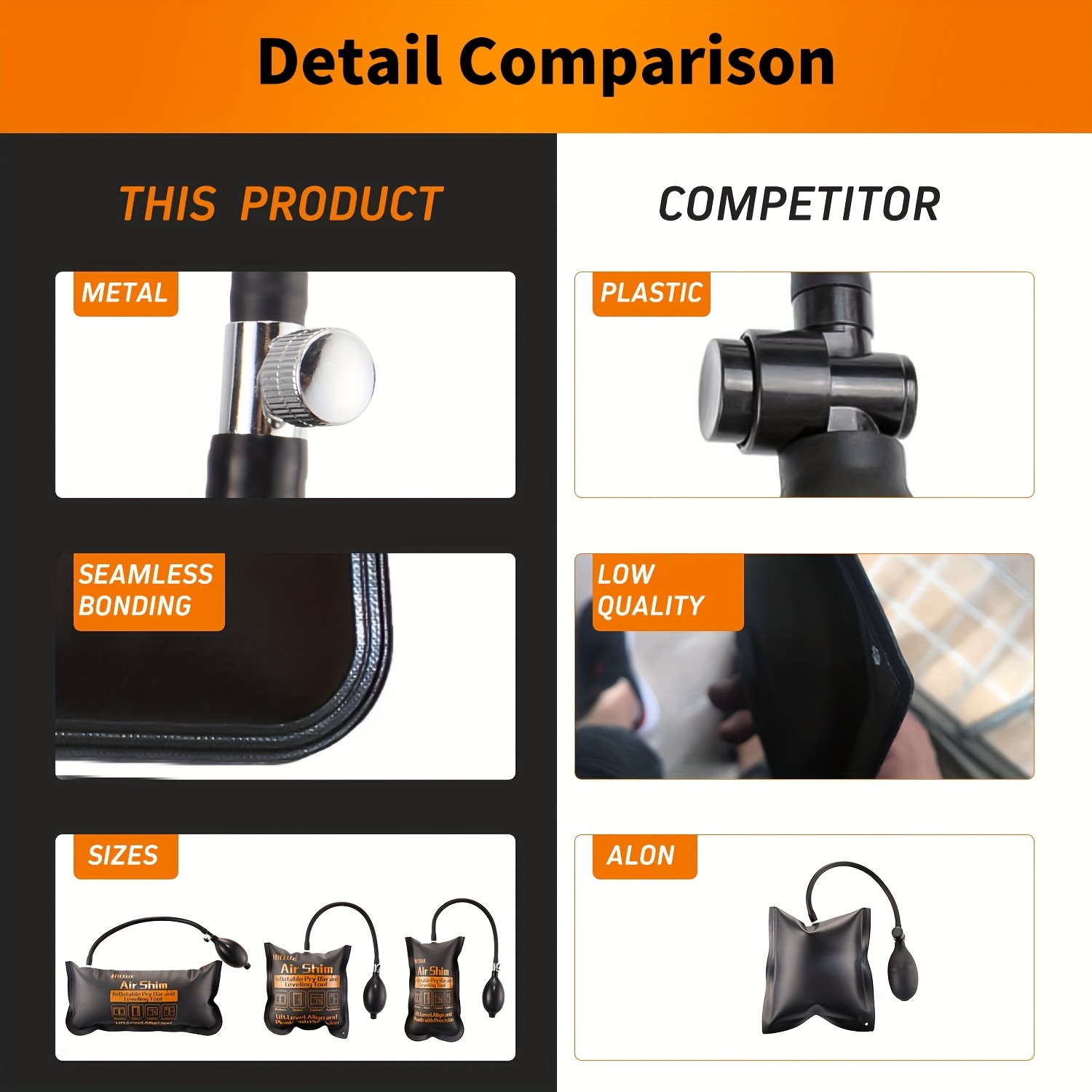 Pelesaurea Air Wedge Bag, Professional Air Wedge Pump Leveling Kit &  Alignment Tool, Commercial Grade Inflatable Shim Bag with 4 Tools - 2 pcs