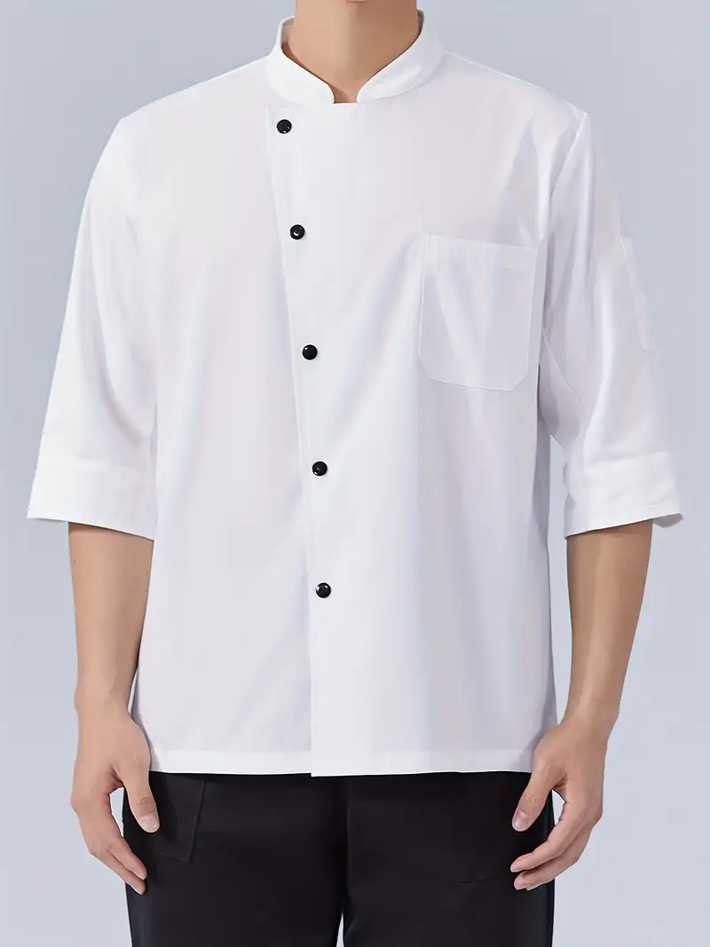 Men's Cooking Chef Shirt Coat Kitchen Wear Solid Button Up Clothes - Temu