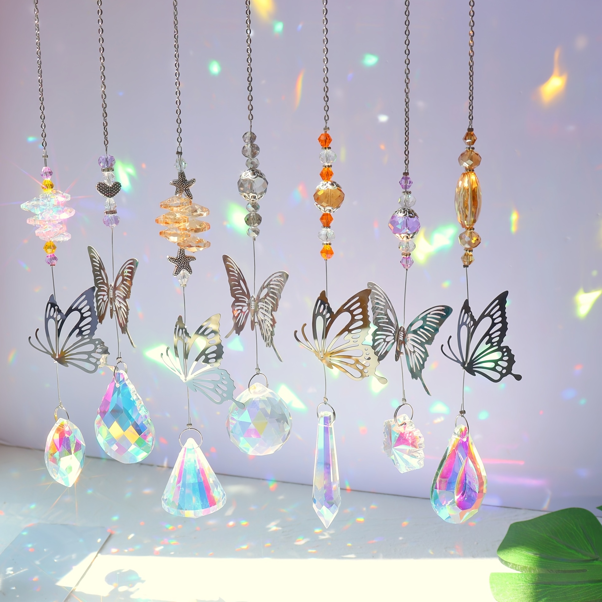 Butterfly Suncatcher Hanging Suncatchers Beads Colorful Chandelier Pendant  Wall Hanging Tree Window