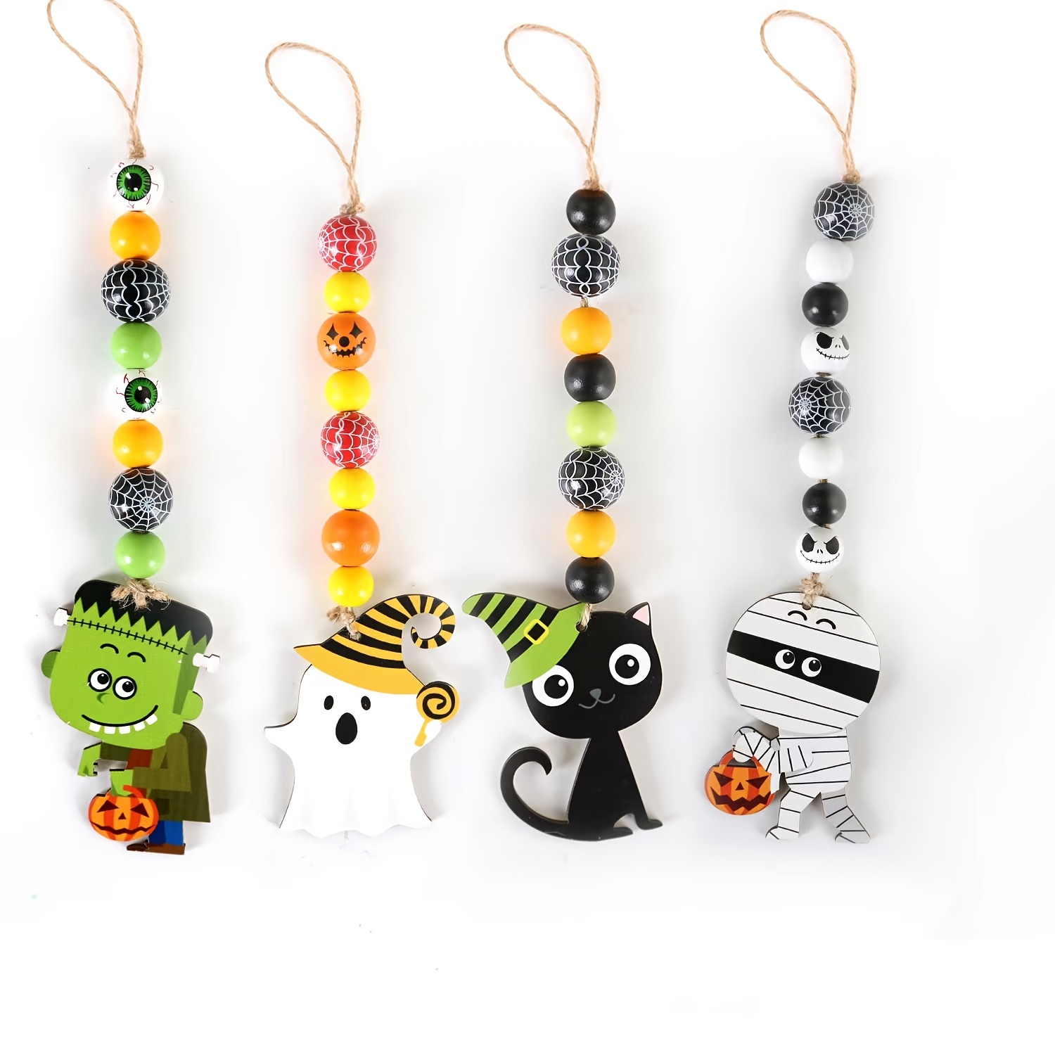 Halloween Wooden Beads String Tassel Diy Ghost Black Cat Tag