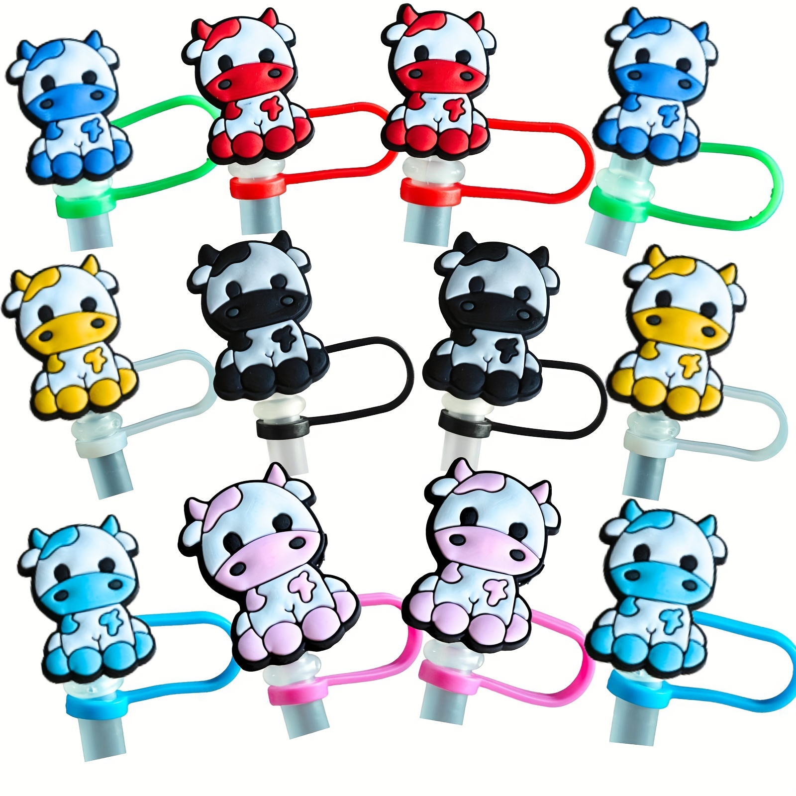 Straw Tips Cover Reusable Straw Toppers Cartoon Cow Silicone - Temu