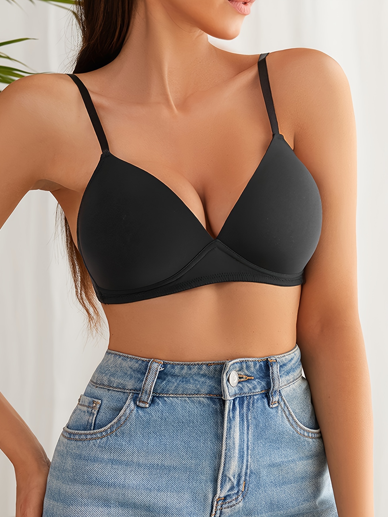Wireless Bras for Women Solid Plunge Camisole Comfortable T Shirt