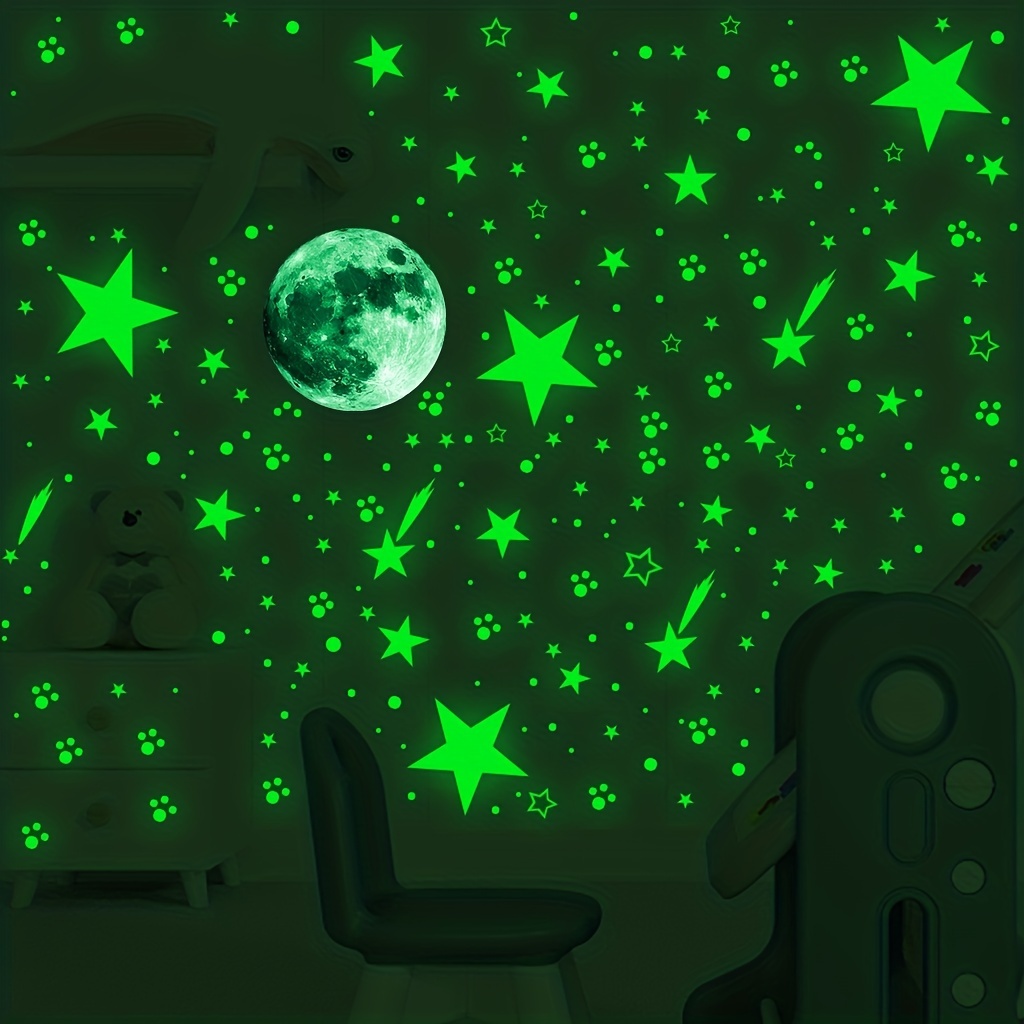resplandor en estrellas oscuras pegatinas de techo brillante estrella y  lunas habitación decoración brillante pegatinas fluorescentes pegatinas de  pared luminosa