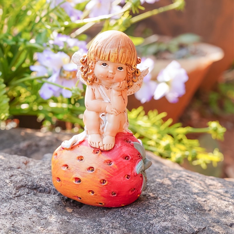 1 Stück Erdbeer-engel-statuen, Niedliche Harz-engelchen, Mädchen
