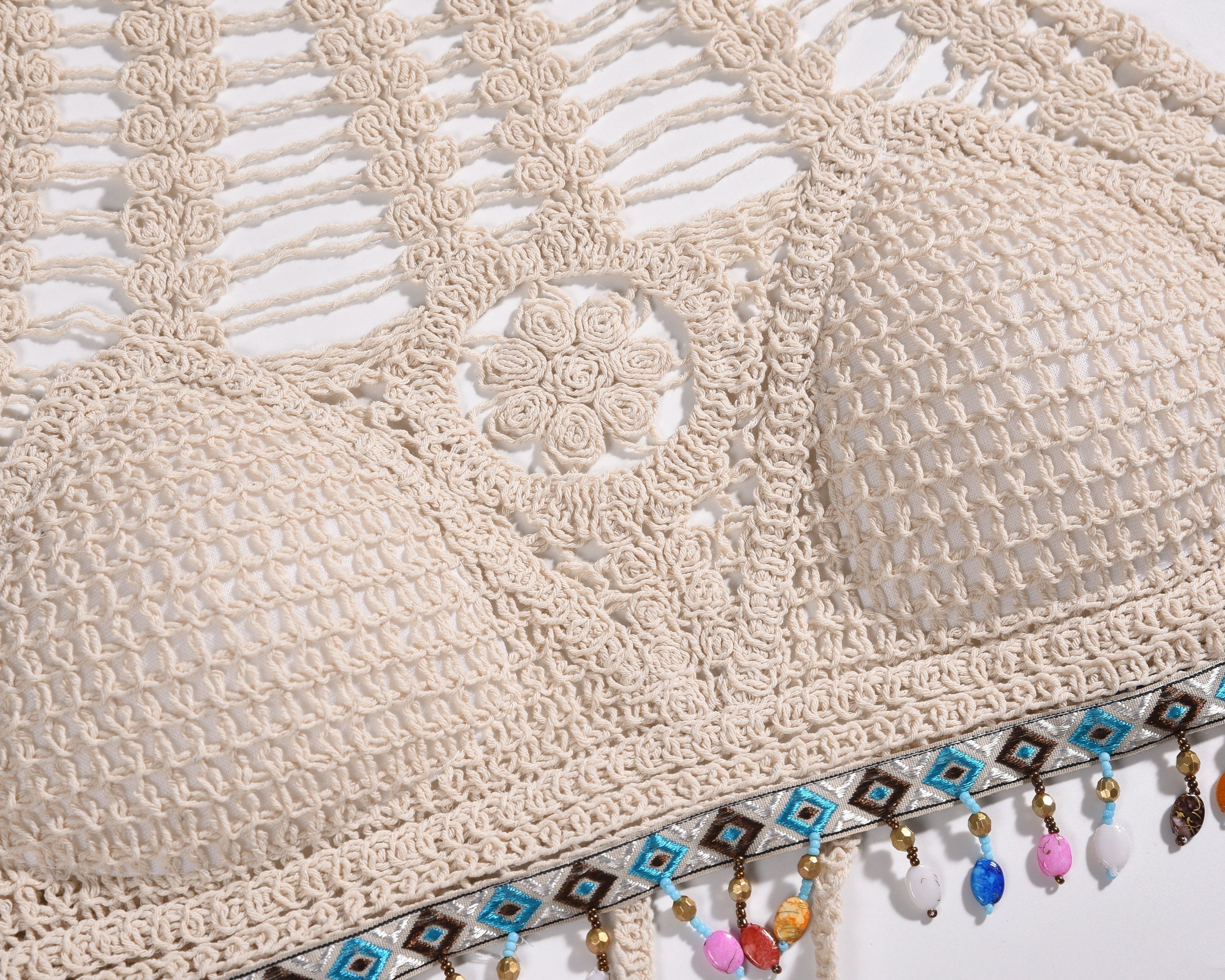 1pc Boho Chic Hollow-Out Crochet Halter Neck Tankini Top for Women, Knitted Rayon/Viscose Fabric, Adult Beachwear with Built-in Padding, Solid Color Design, Stretchable, 130g/m? Lightweight