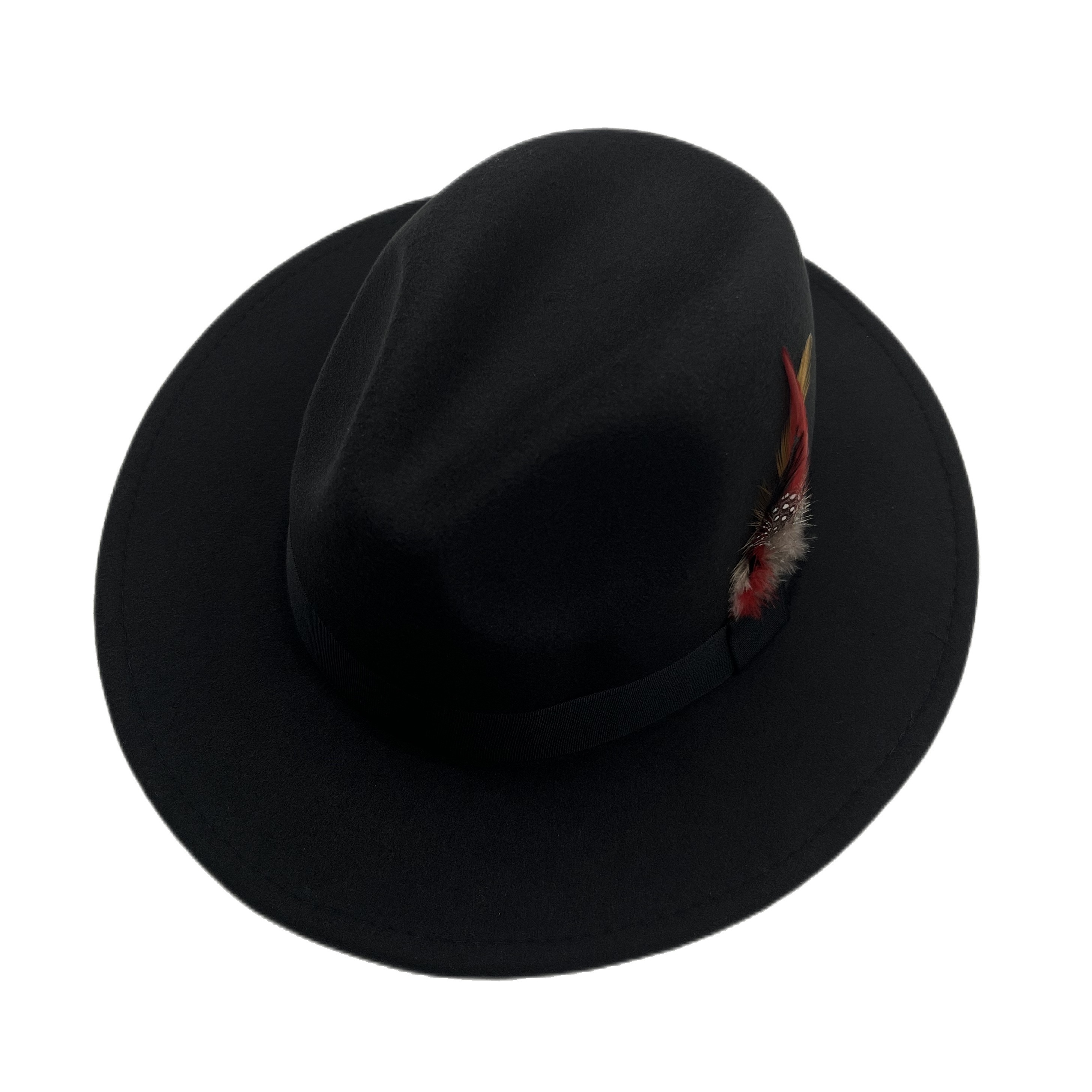Wide Birm Fedora Hat Feather Decor Felt Hat
