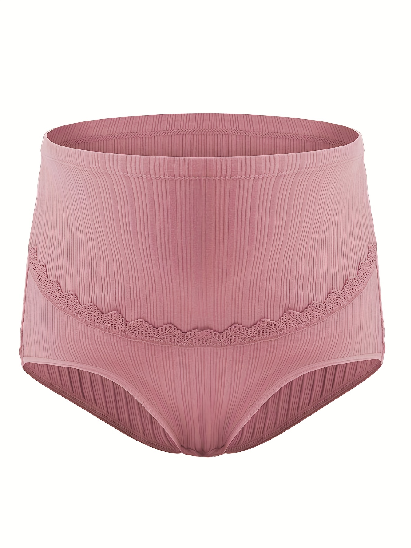 4pcs Lace Cotton Maternity Panties, High Waist Design