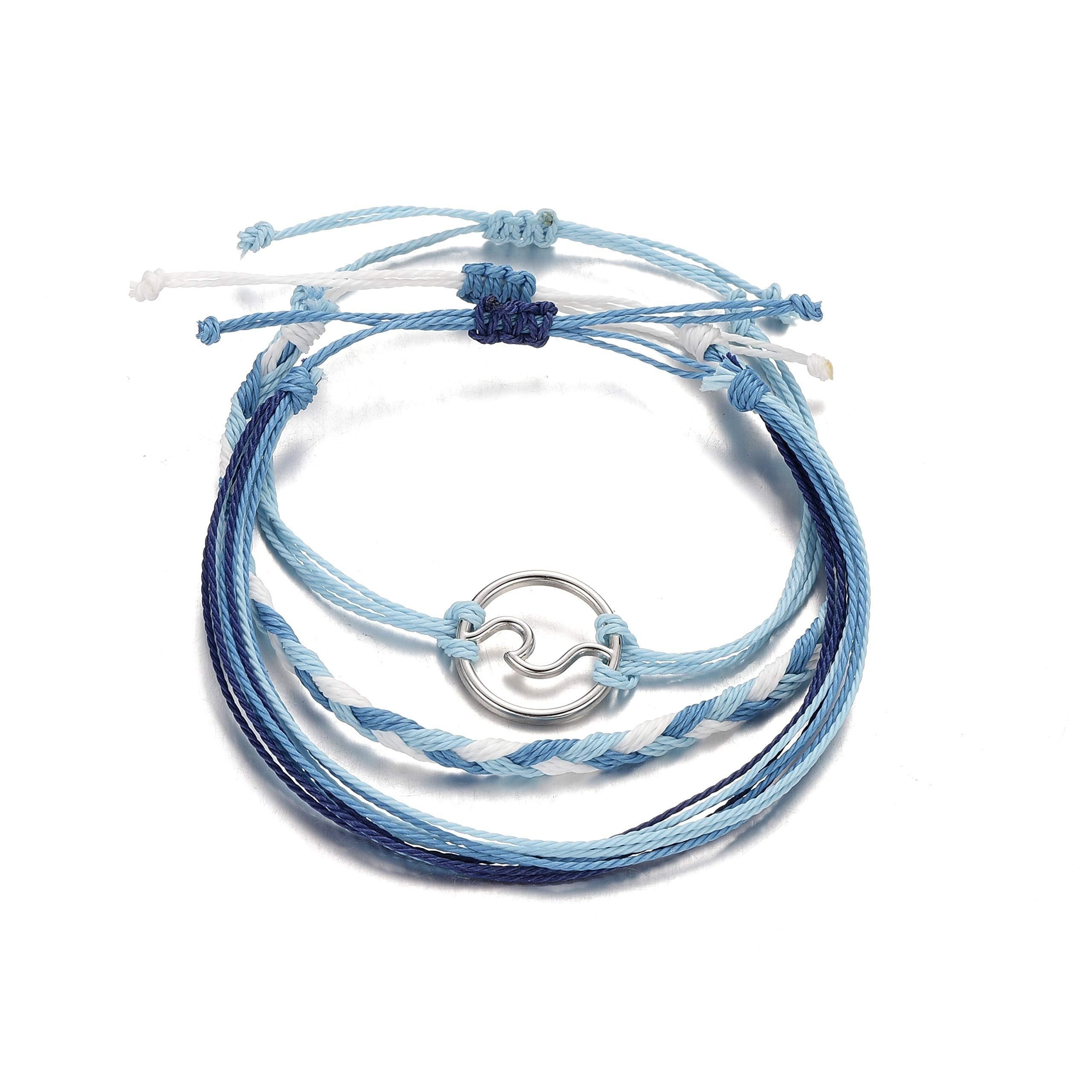 String Wave Bracelets For Women Girls Handmade Colorful Waterproof Adjustable Braided Beach Bracelet Set