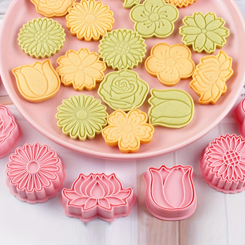 

8pcs Flower Cookie Cutters Set Biscuits Moulds Food Grade 3d Cartoon Pressable Biscuit Mold Diy Cookie Stamps Kitchen Baking Accessories Pastry Bakeware