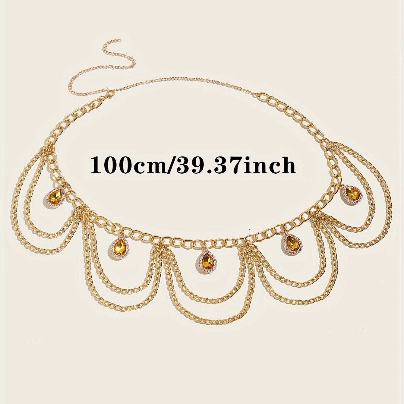 Crystal Pendant Waist Chain Layer Wave Tassel Metal Belly Chain