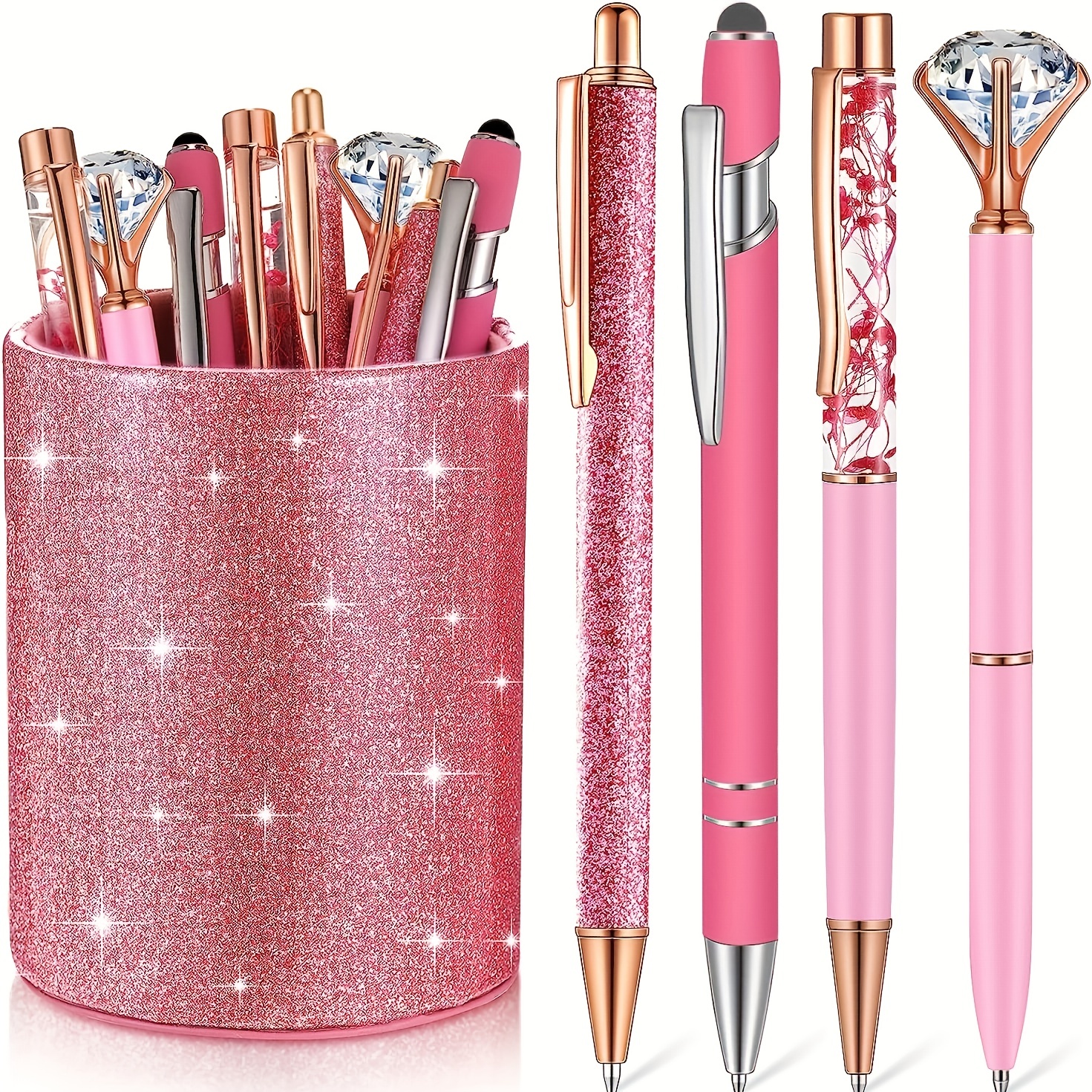 

4pcs Rose Golden Ballpoint Pen Set For Women, Ballpoint Fancy Pens Diamond Shape Liquid Bling Pen For Women Girls Graduation Wedding School Office (pink)