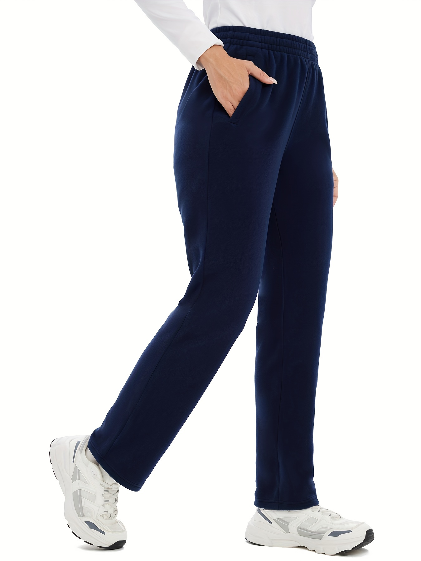 Womens Winter Fleece Lightweight Casual Sweatpants Elastic Cozy Long Pants  With Pocket, Shop The Latest Trends