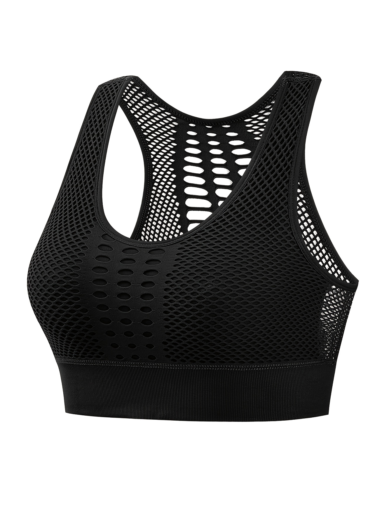 Solid Fishnet Sports Bra Hollow Breathable Running Workout - Temu