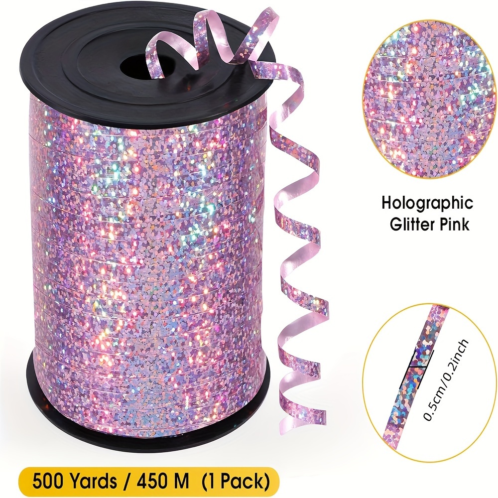 Light Pink Sparkle Holographic Curling Ribbon
