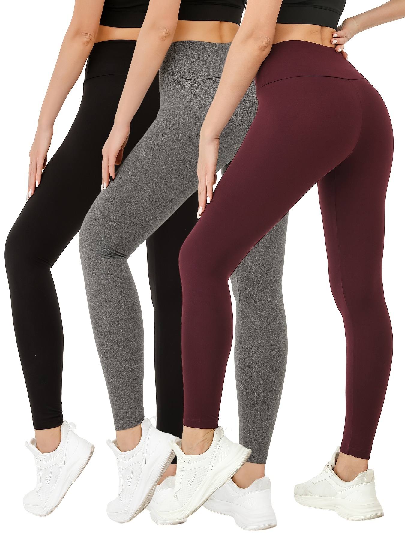 High Waisted Solid Color Tummy Control Leggings Compression Tights