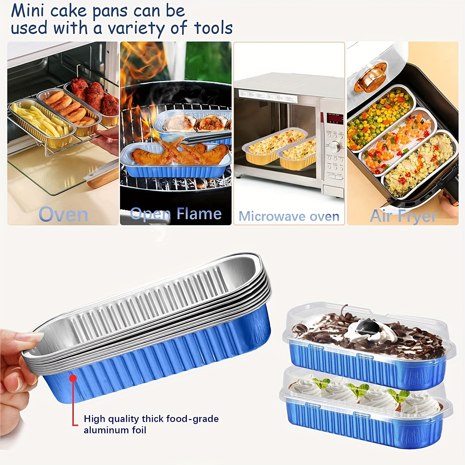 50pcs With Lids Mini Loaf Baking Pan Aluminum Foil Tins Liners 6.8oz 200ml  Flans