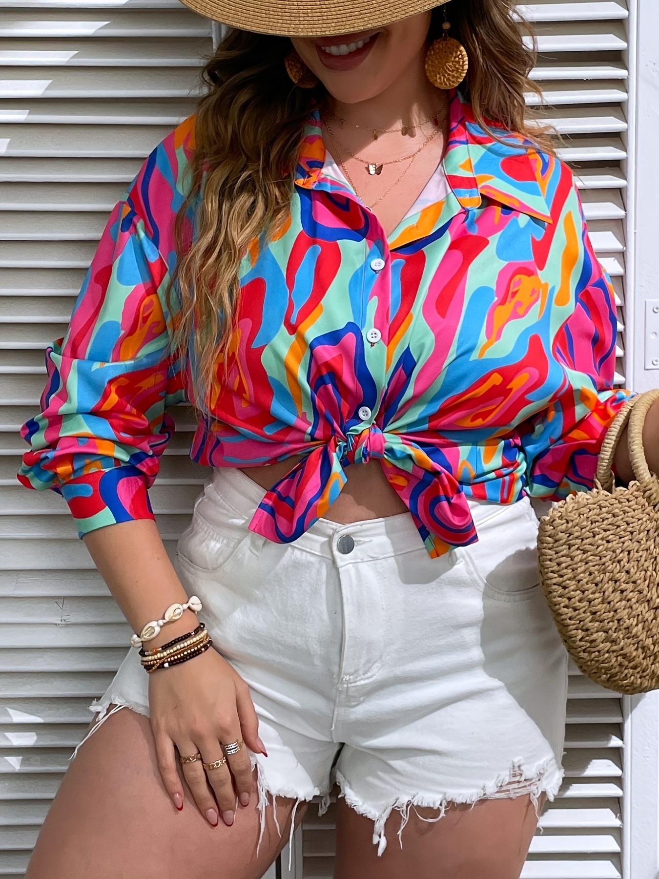 Colorful Striped Print Blouse Casual Long Sleeve Collar - Temu New Zealand