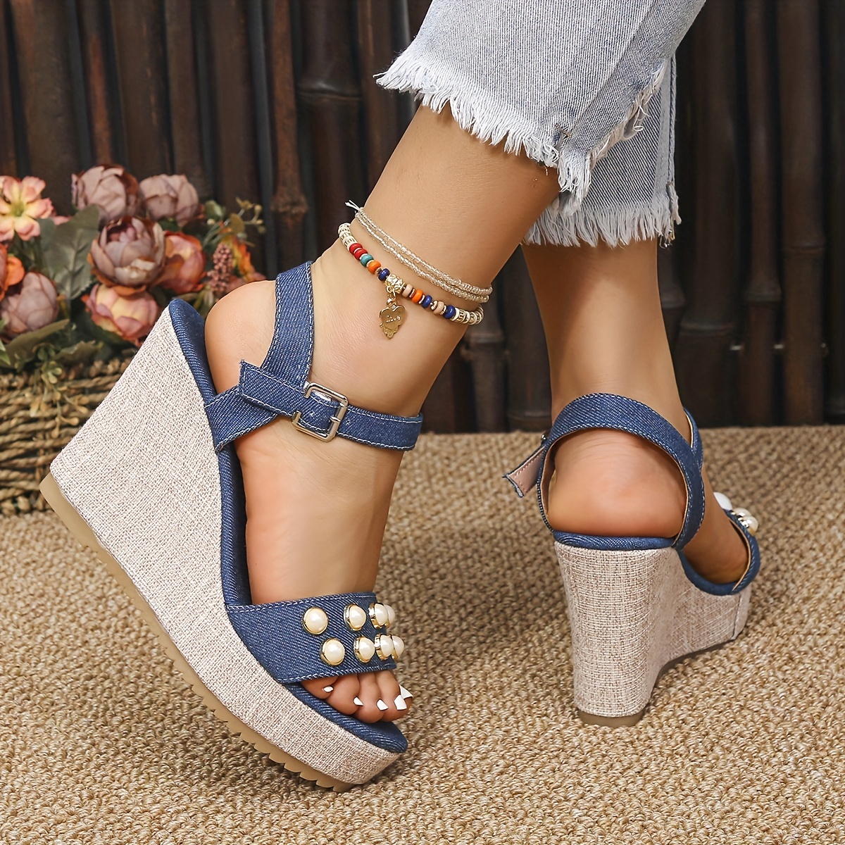 Pearl best sale wedge sandals