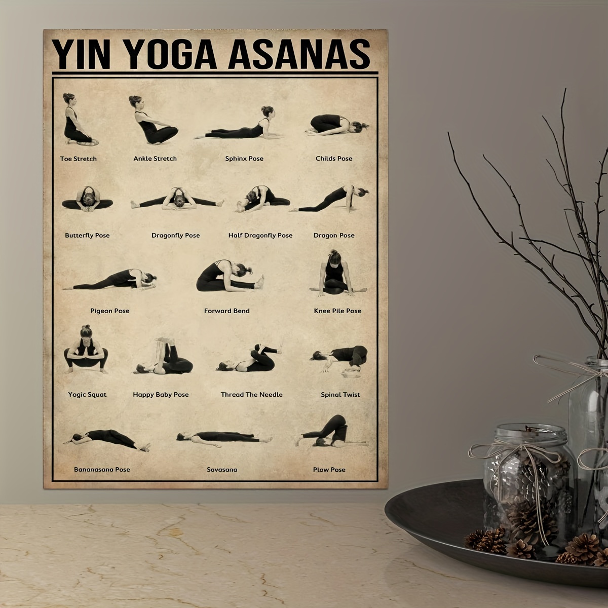 Yoga chakra éveil vintage art mural décoration affiche rétro toile