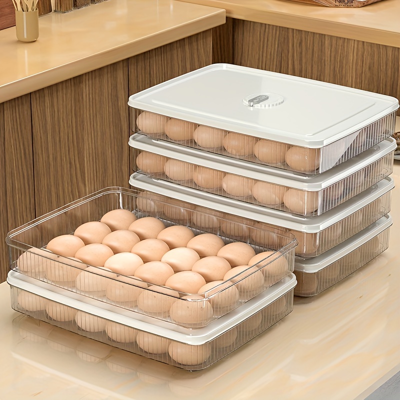 1pc Egg Holder For Refrigerator - Stackable Fresh Egg Tray - Clear Kitchen Eggs  Storage Trays With Vented Lids For Pantry, Fridge, Countertop, Cabinet