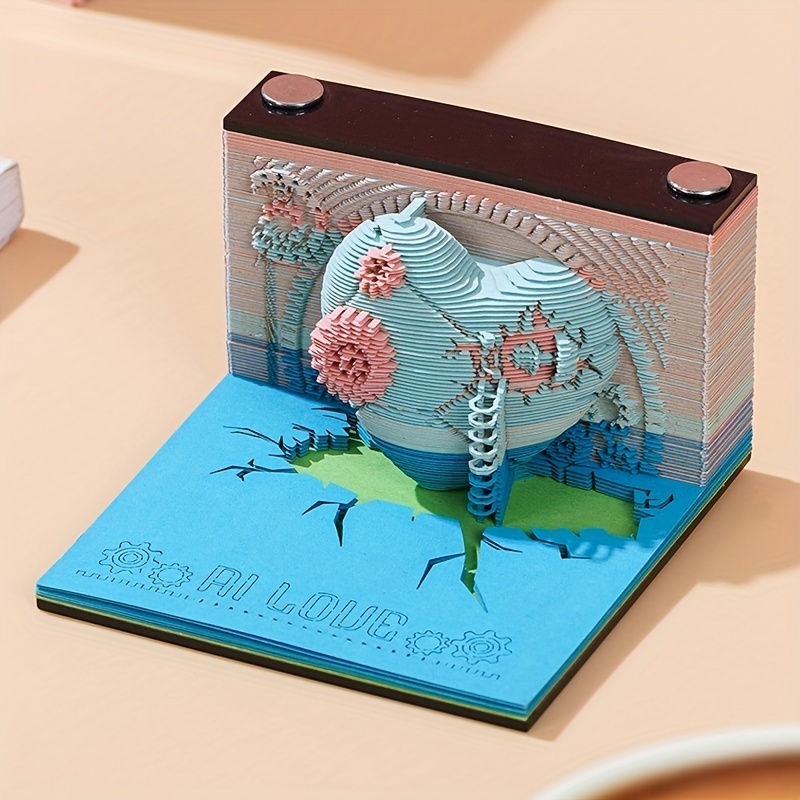 Three-dimensional Note Desk Calendar Creative 3D Paper Carving Office  Desktop Decoration Science Fiction Series, Mechanical Heart