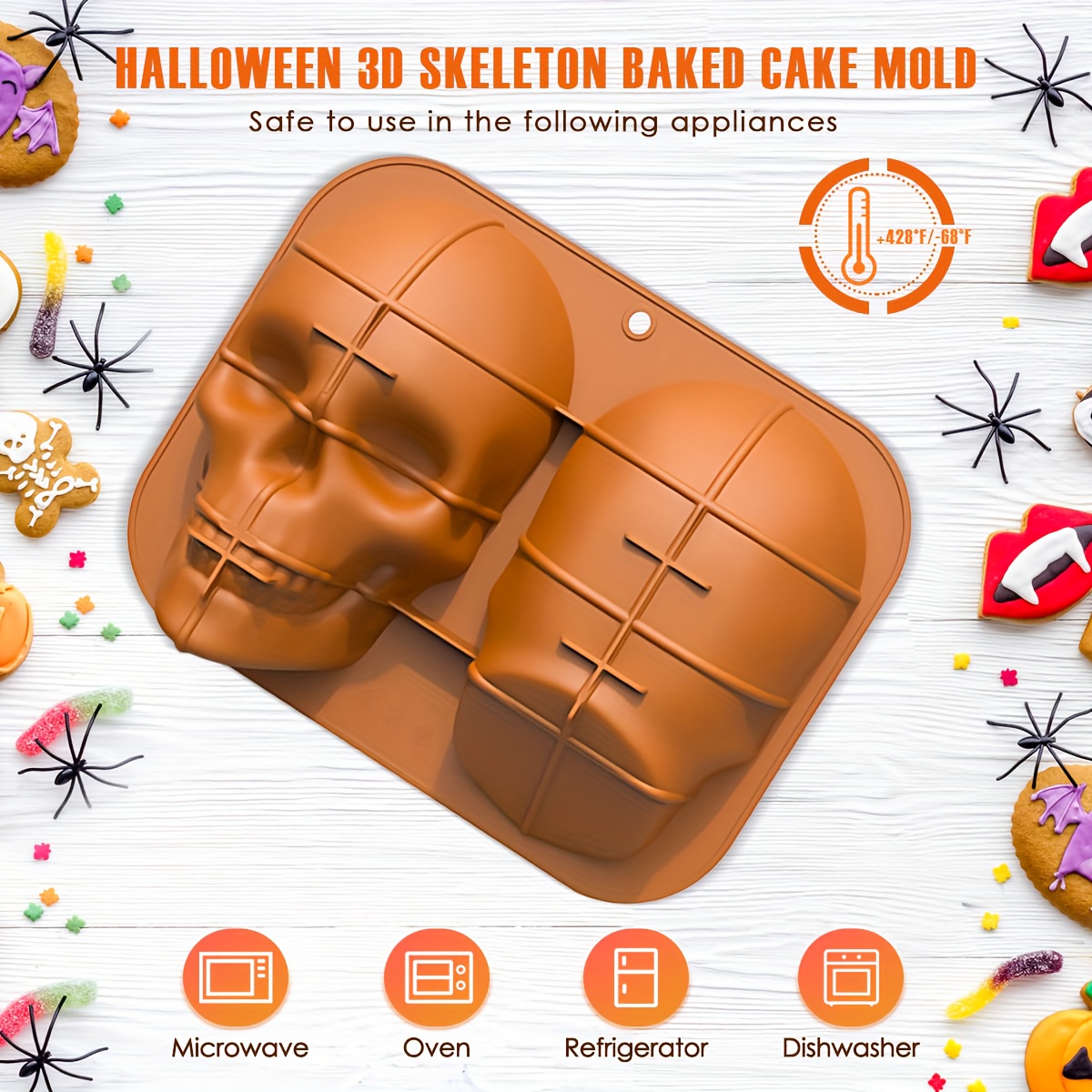 Halloween Skull Shaped Day Of The Dead Skeleton Cake Pan Mold Non Stick