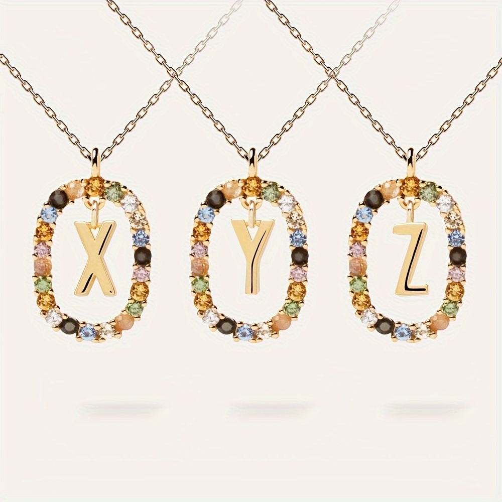 Collana con lettera inglese in argento sterling 9,25, design di nicchia, zirconi colorati di lusso, catena per clavicola, per donna_voghion.com
