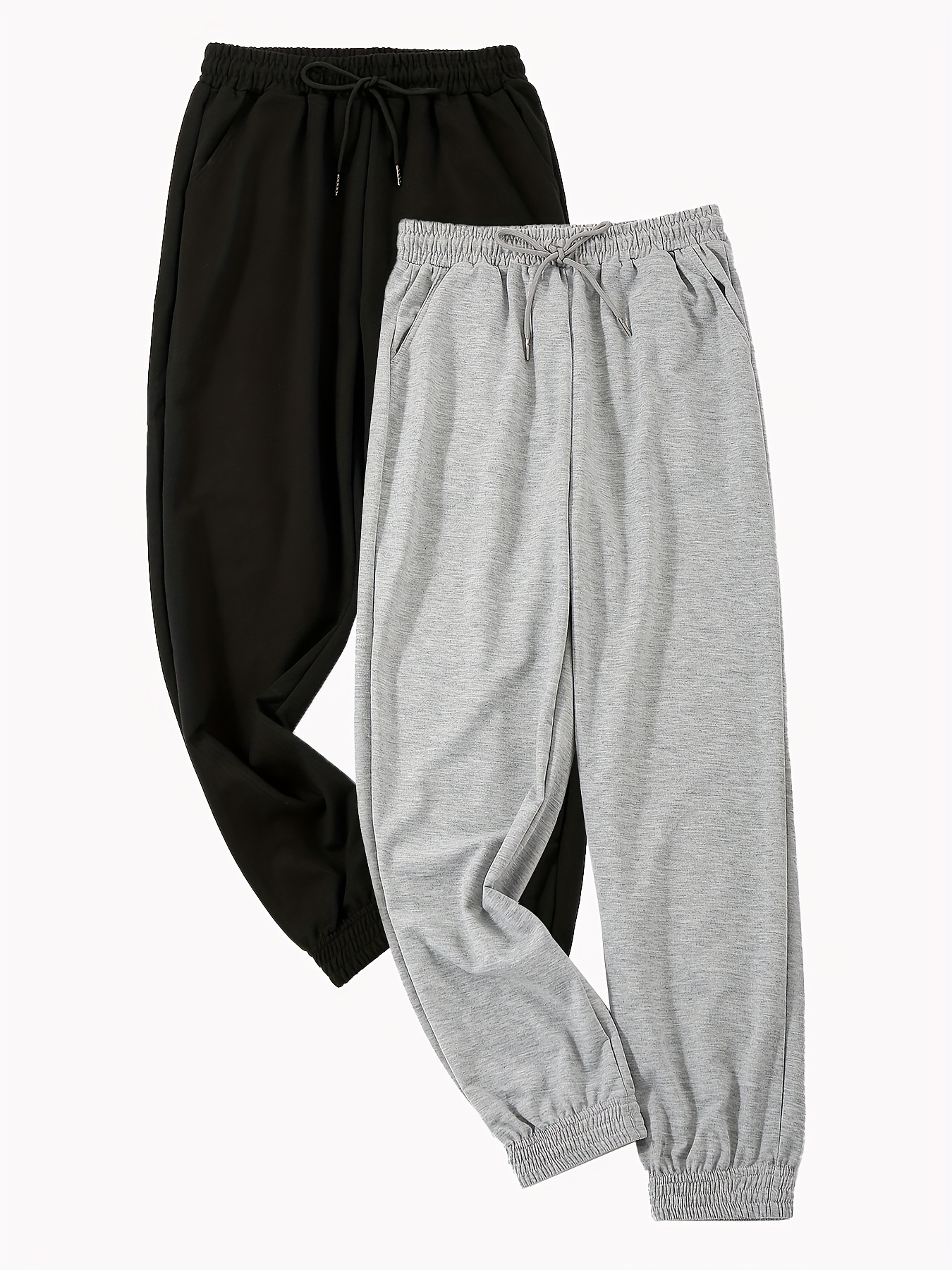 2pcs Solid Color Casual Sports Pants Elastic Waist - Temu