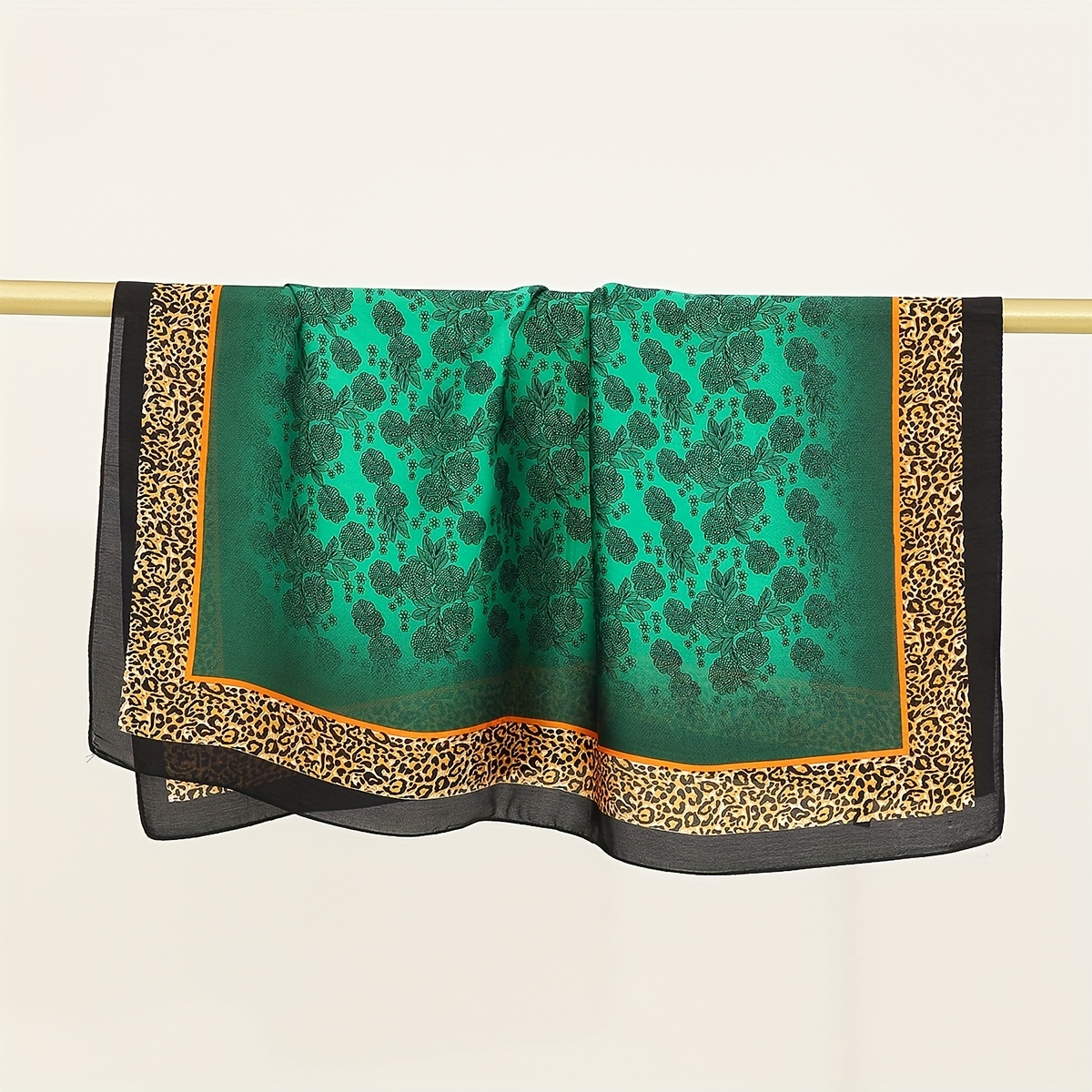 Green Leopard Print Bandana Satin Square Scarf