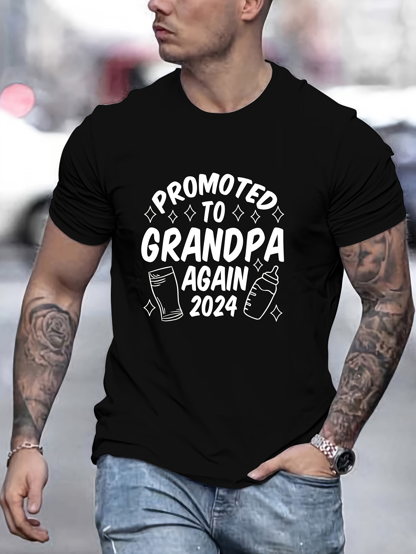 Casual ' Promoted Grandpa 2024 ' Print T shirt Trendy Cool - Temu