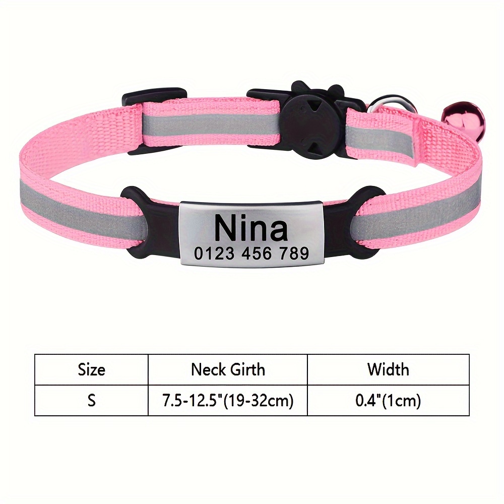 Small Personalised Cat Collar with Bell Engraved Name Tag Kitten Safety  Release