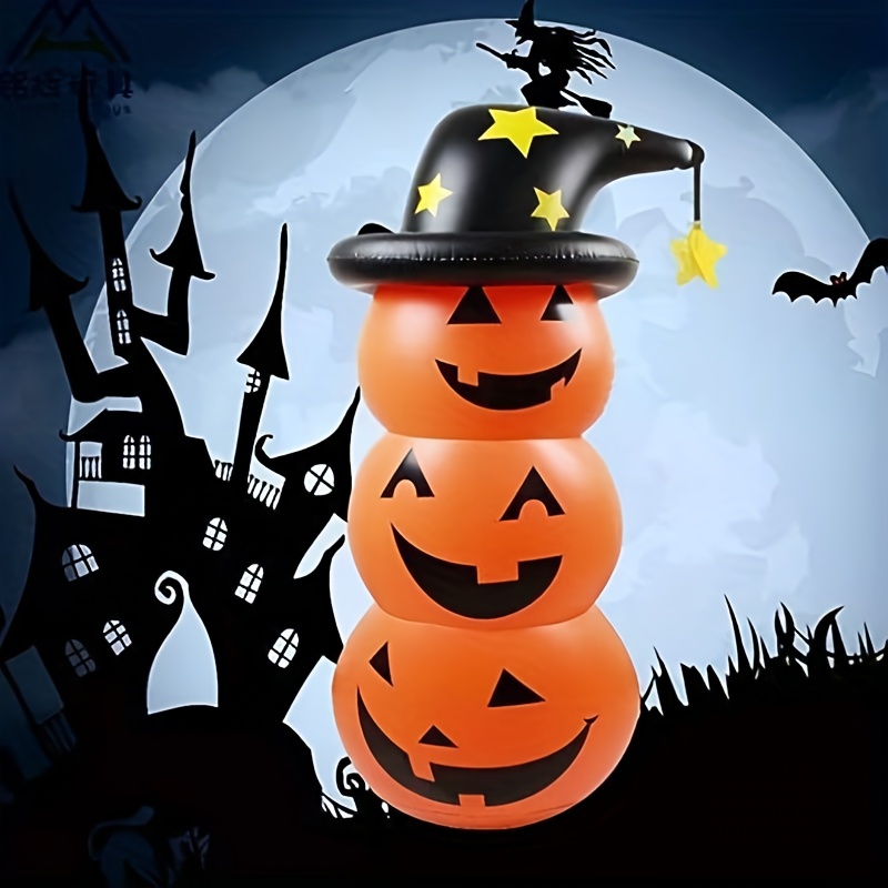 1pc 4 6ft 182 88cm Halloween Inflatable Stacked Pumpkins Witches Hat