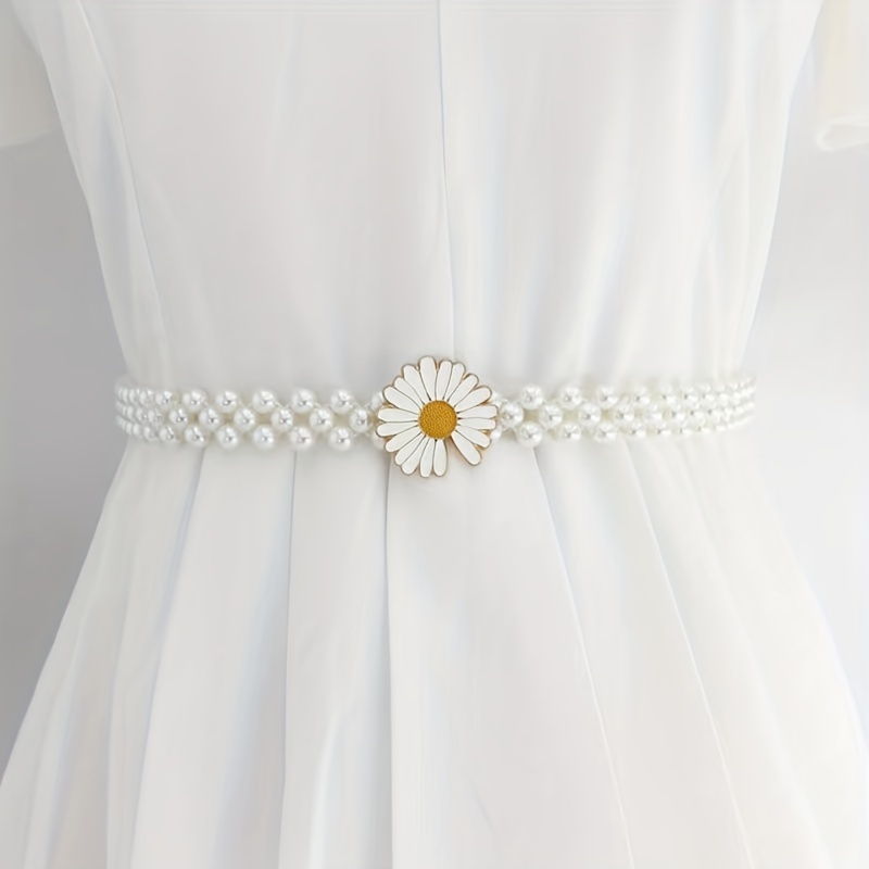 Elastic Faux Pearl Girdle Elegant White Belt Classic Waistband Trendy Decorative Dress Girdle for Women,Temu