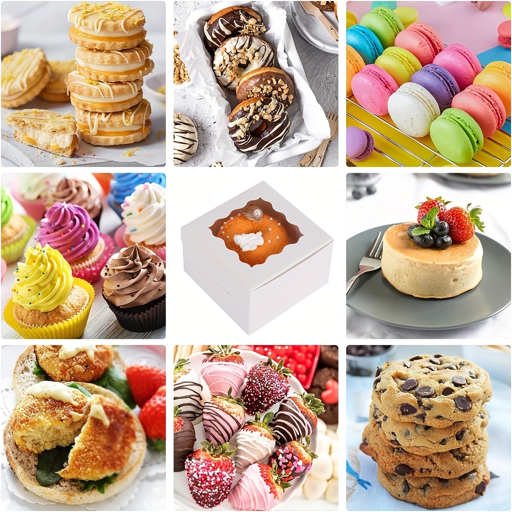 TOMNK 100 cajas de panadería de 4 pulgadas con ventana, cajas pequeñas  blancas para cupcakes, dulces, chocolate, fresas, muffins, donas y  recuerdos de