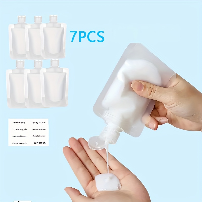 

6pcs Fluid Makeup Packing Bags With 1pc Sticker Travel Size Empty Squeeze Pouch Portable Cosmetic Containers Leakproof Stand Up Pouch For Toiletry Travel Bottles For Lotion Shampoo