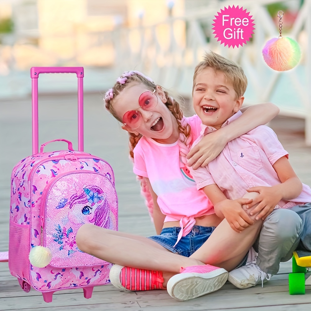 kids suitcase for girls boys unicorn sequin roller wheels luggage wheeled carry on travel luggage