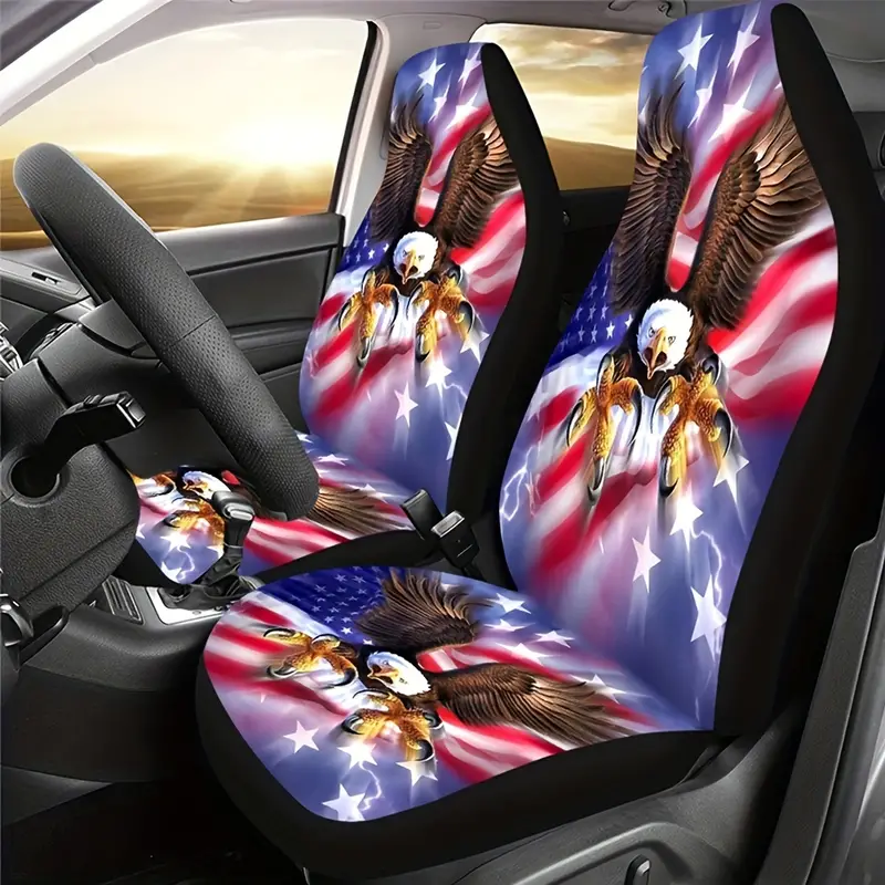 2pcs/set American Flag And Eagle Print Car Seat Covers, Universal Fit Car  Seat Covers For Front Seats Only, Automotive Bucket Seat Cushion Pad