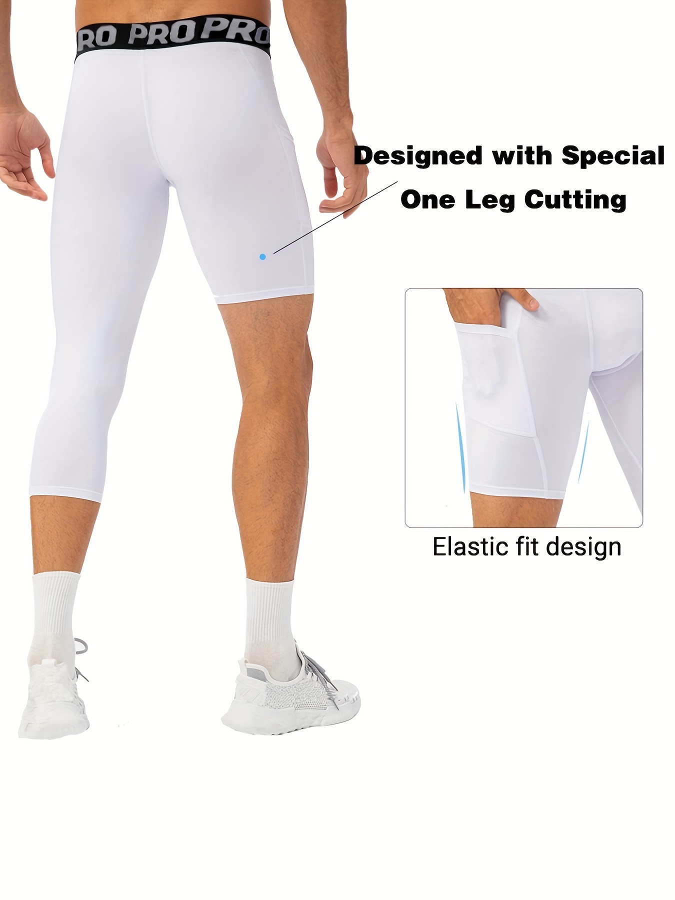  2 Pcs Men's Compression Pants 3/4 One Leg Capri