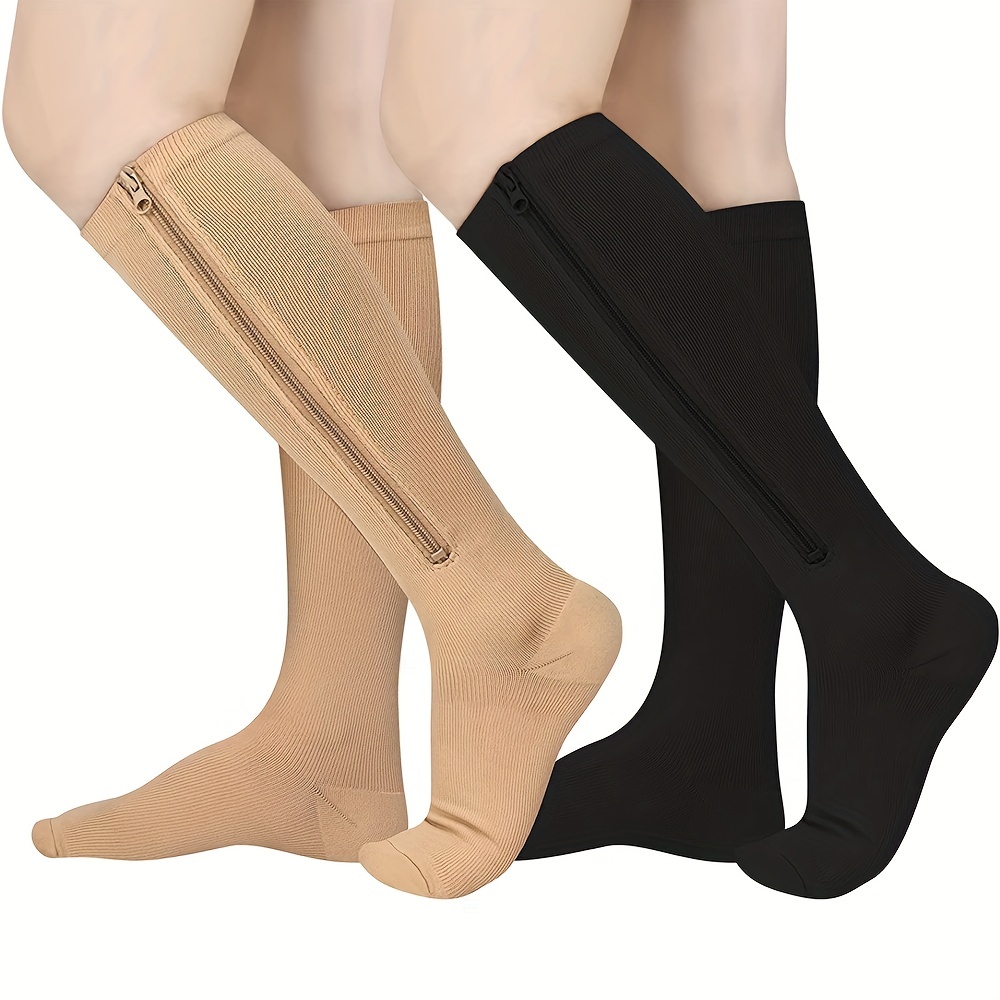 2Pcs/Pair Zipper Compression Socks Calf Open Toe Compression Stockings for  Women Men Walking, Running, Cycling and Sports