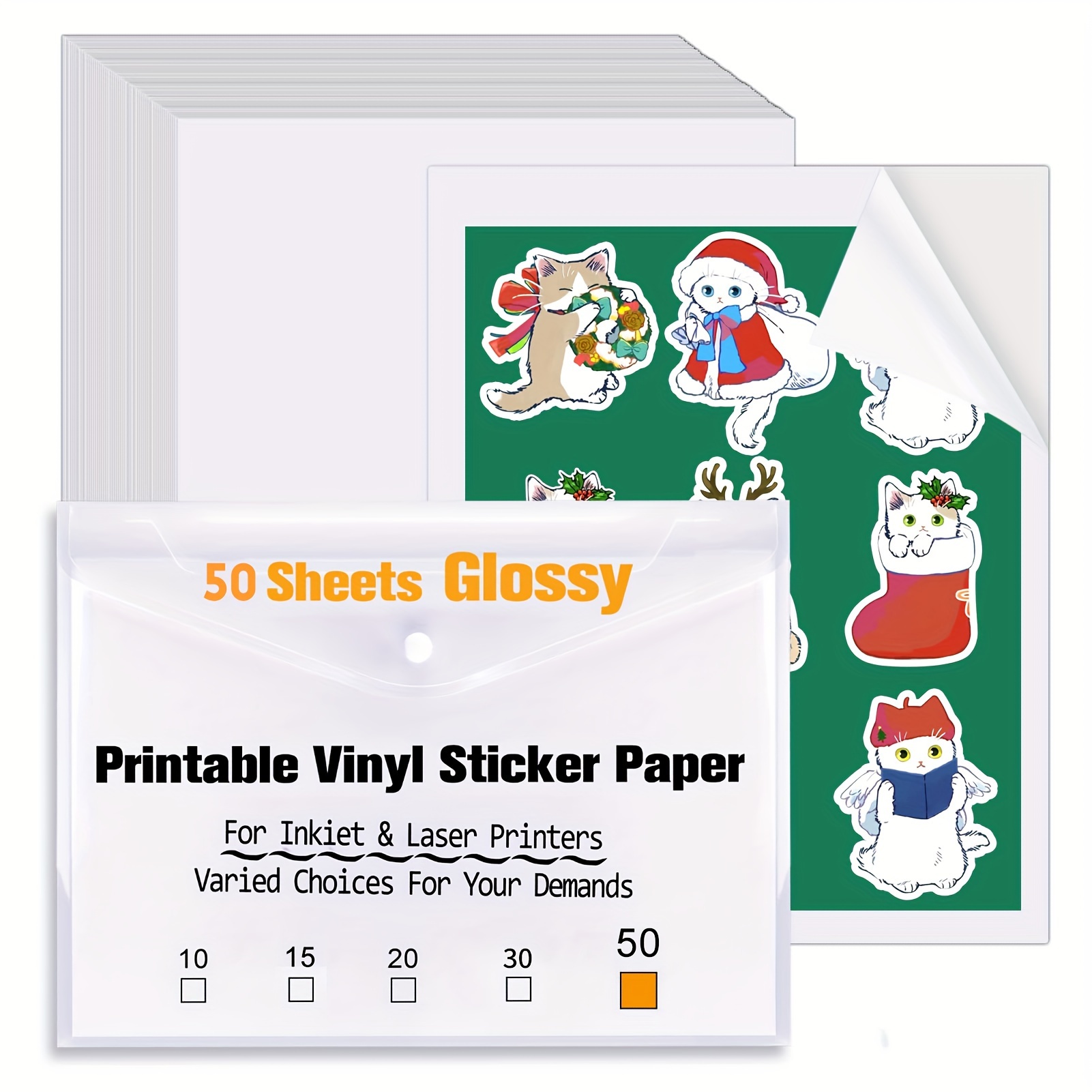 Sticker Labels 50, Sheets White Paper for Printer Full Size 8.5x11