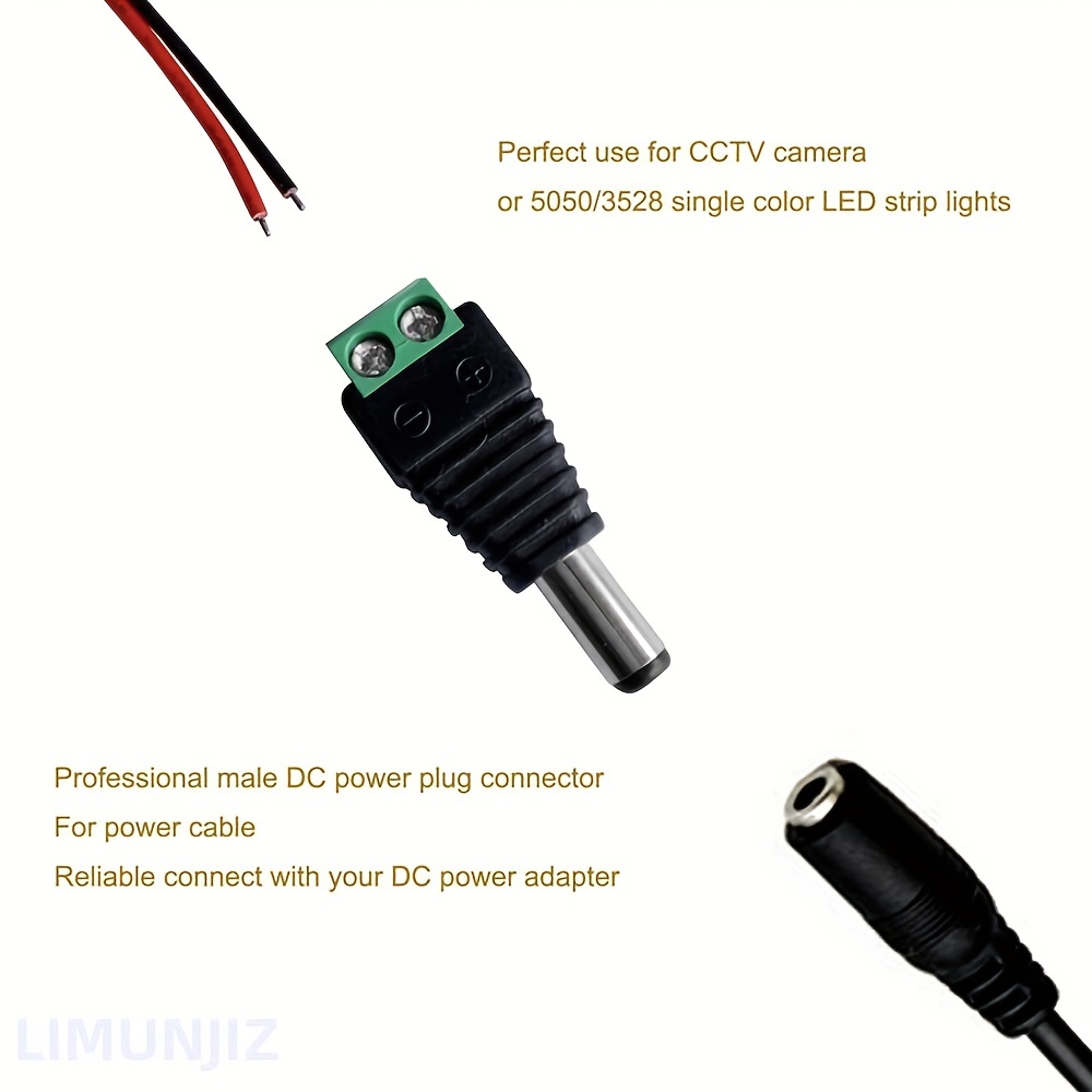  exgoofit Conector de alimentación de CC 15 pares 12V  macho+hembra 2.1x5.5MM DC Power Jack adaptador conector para cámara CCTV y  luz de tira LED : Electrónica