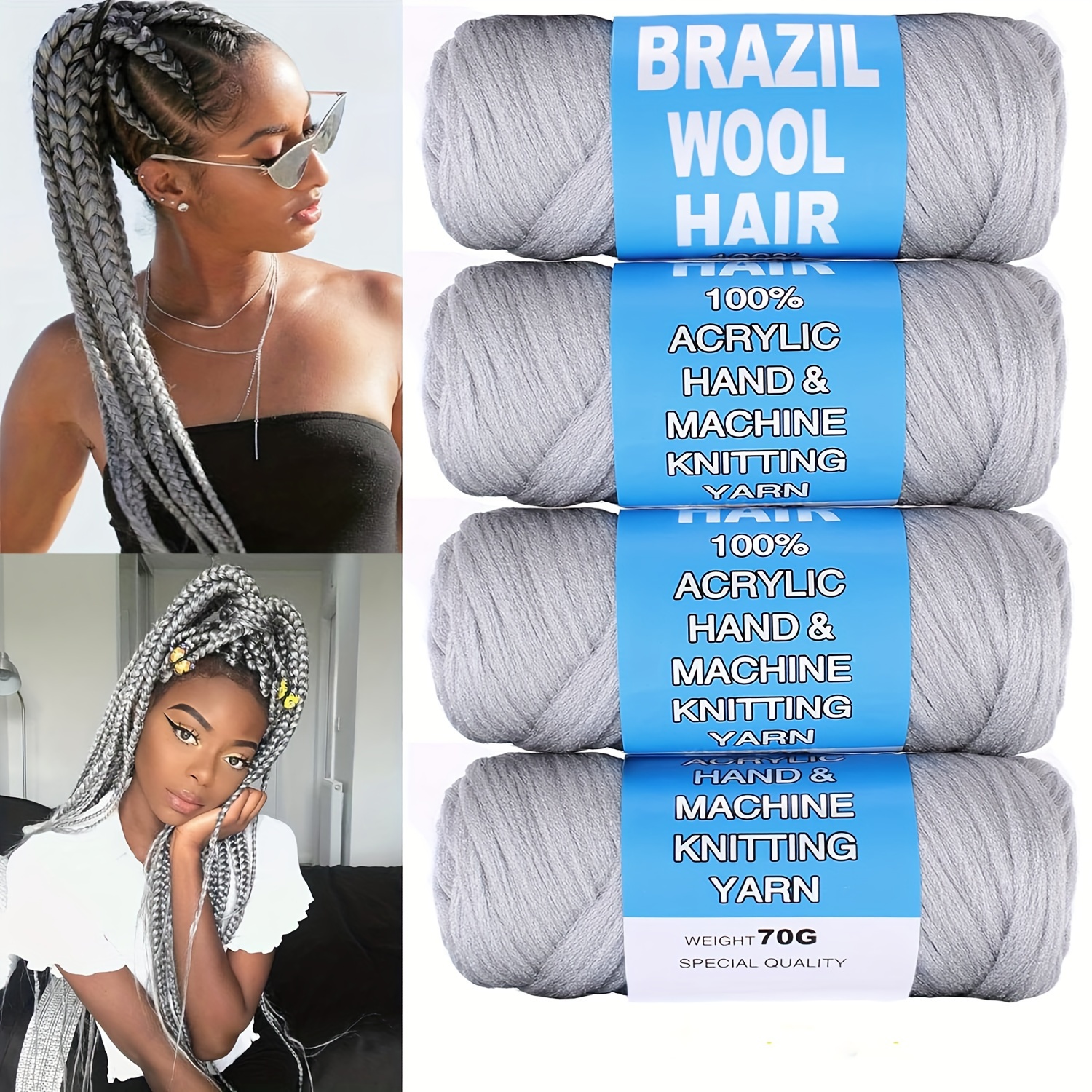 4Pcs Natural Black Brazilian Wool Hair locs for Braids Acrylic