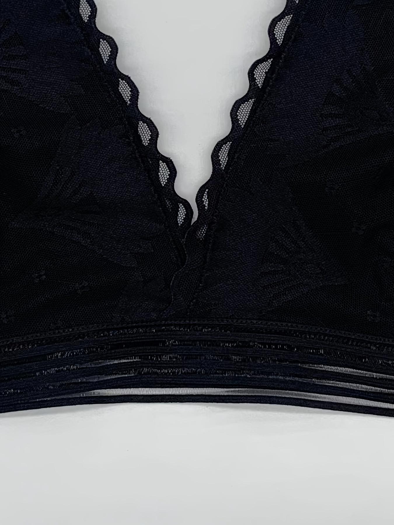 Contrast Lace Wireless Bra Comfy Breathable Scallop Trim Bra - Temu