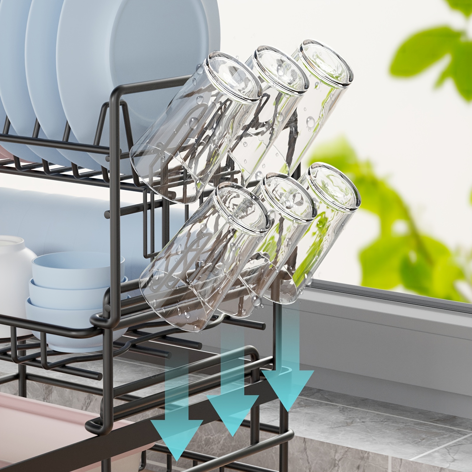 3 Tier Dish Drainer Rack for Kitchen Counter, Large Capacity Dish Drying  Rack