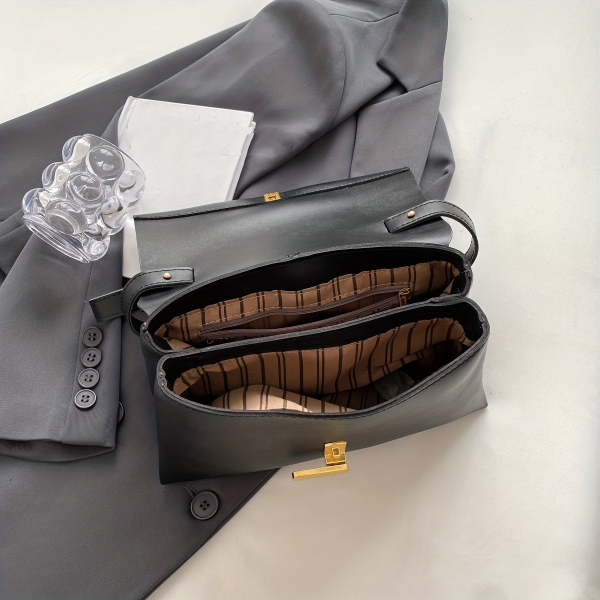 Scarf Handle Crossbody Flap Bag, Pu Leather Textured Bag Purse